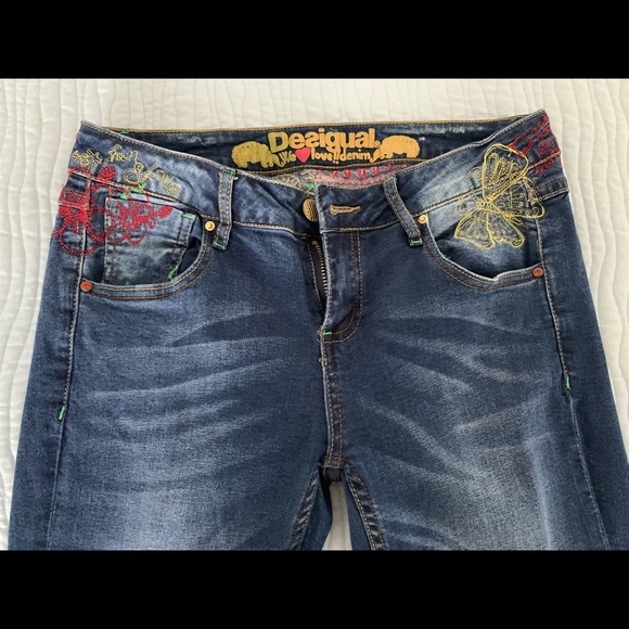 Desigual Size 28 Colorful Cuffed Blue Jeans - Picture 7 of 10